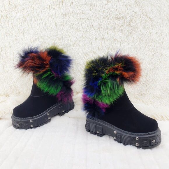 BRAND NEW! Sz 10 Furry Goth Platform Punk Ankle Boots - Picture 8 of 16